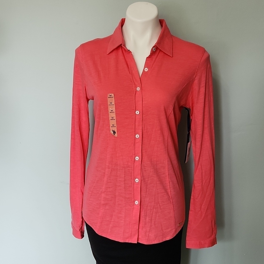 U.S. Polo Assn Pink Button Down Top - Picture 2 of 13